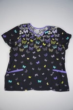 ScrubStar Women's XL Butterfly Print Scrub Top Short Sleeve 2 Pockets Medical
