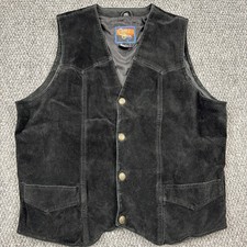 Cripple Creek Black Suede Western Vest Men  s L Boar Leather Snap Cowboy Vest