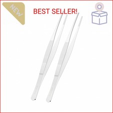 FOCMKEAS 2 PCS 5 Inch 304 Stainless Steel Tweezers, Straight Round Blunt Serrate