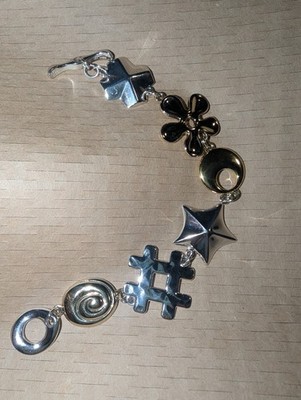 RLM STUDIO 925 Sterling Silver & Brass Symbol Link Bracelet Robert Lee Morris