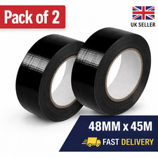 Black  Gaffer Tape 48mm x 45m Waterproof Heavy Duty Strong Adhesive Duct Tape x2 0.08 per metre