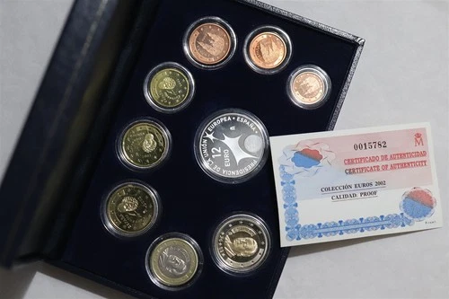 ? ?? SPAIN EURO PROOF SET 2002 WITH SILVER BOX + COA B98 #25