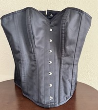 Corset Story Black Satin Over-bust Steel-Boned Waist Training Size 32