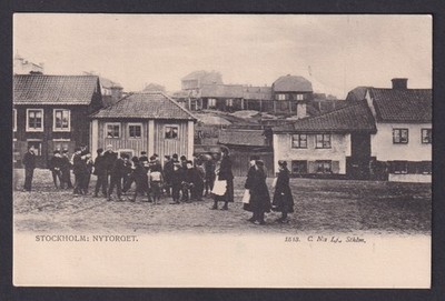 Vintage postcard Stockholm Sweden Nytorget square Sodermalm old wooden houses