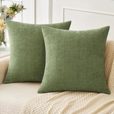 Pack of 2 Couch Throw Pillow Covers 18x18 Inch Spring Soft Sage Green Chenill...