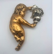 Cherub Jo Mead Style Architectural Wall Sculpture gold Silver 13"x 8" Plaster