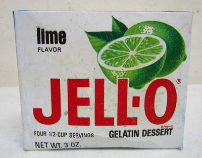 VINTAGE 1970's NOS JELL-O LIME GELATIN DESSERT BOX GROCERY STORE SEALED