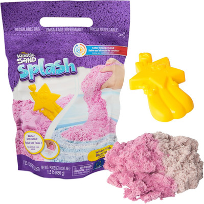 Kinetic Sand Splash, 1.5Lb White-Pink Color-Change Play Sand & Character Mold, R