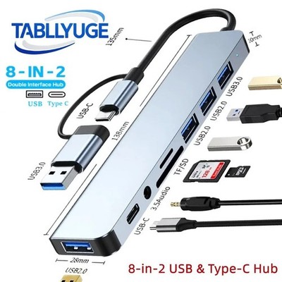 8 in 2Port USB-C Hub Adapter - 5G Speed Multi Splitter for PC, Laptop & MacBook