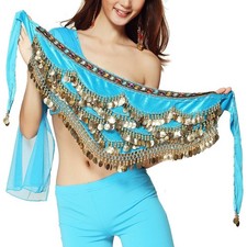 Women's Gold Coin Belly Dance Scarf Wrap Skirt Triangular Hip Wrap Dance Costume