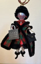 soffieria de carlini Saks Fifth Ave Lady Shopper glass ornament Plaid Coat