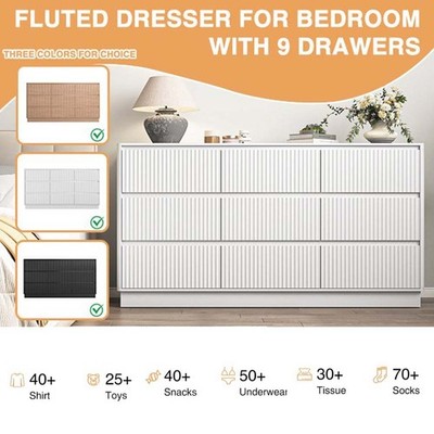 Chests of Drawers 9 Drawers  Fluted Cabinet Cupboard TV Stand Table For Bedroom
