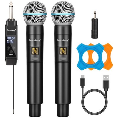 Wireless Microphone,Professional Dual Handheld Cordless Dynamic Mic System wi...