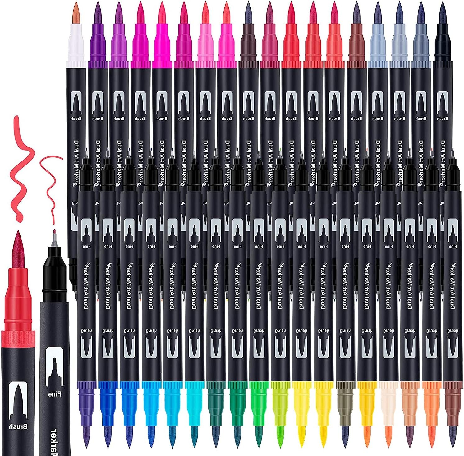 Halobios Dual Tip Brush Pens, 36 Colouring Pens Art Supplies, Fineliner Pen Art