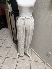High-Waisted Straight-Leg Cotton Blend Trousers Beige, Large