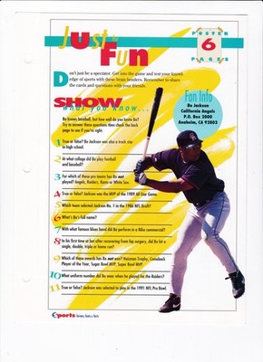 1994 Sports Heroes, Feats & Facts Poster Pages #6 Bo Jackson
