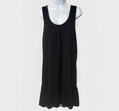 Maeve Anthropologie Black Melanie Grid Textured Sleeveless High Low Shift Dress