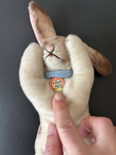 Steiff Floppy Hansi Sleeping Bunny Rabbit Mohair All Tags Button Ribbon 1960s
