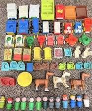 Vintage Fisher-Price Little People Lot Figures Cars Furniture Etc. 61 Pieces