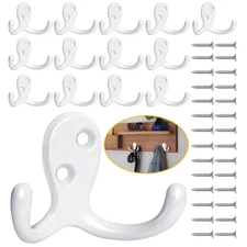 Homanu 14 Pack Coat Hooks, Heavy Duty Double Prong Coat Hooks Wall Mounted wi...