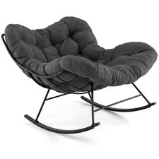 Patio Lounge Rocking Chair with Steel Frame and 15cm Padded Cushion Grey
