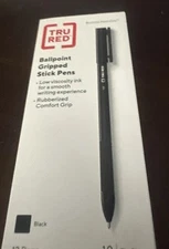 TRU RED Ballpoint Gripped Stick Pen 1.0mm Tip black qty 12 TR52864. New Box.
