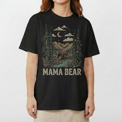 Mama Bear Motherhood Nature T-Shirt Forest Moon Camping Wildlife Outdoor Tee