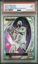 2023-24 Panini Spectra Titan Mikal Bridges International Neon Splatter /8 PSA 9