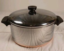 1801 Revere Ware Stainless Steel Copper Clad Bottom 4 1/2 Qt Stock Pot with Lid