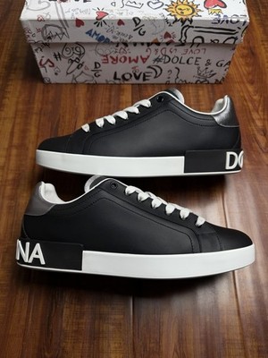Dolce & Gabbana Portofino White Black DG Leather Mens Sneakers - Size 10DG 11US