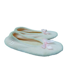 Vintage Isotoner Slippers with Pink Satin Bow Slip On Ballerina Flats Women's XL