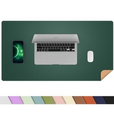 Dual-Sided Desk Pad Cork PU Leather Mat Non-Slip Dark Green 31.5x17 Inch