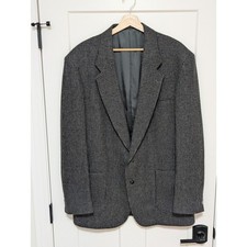 Vintage Woolrich Wool Blazer Mens L Houndstooth Tweed Sport Coat Grey USA 90s
