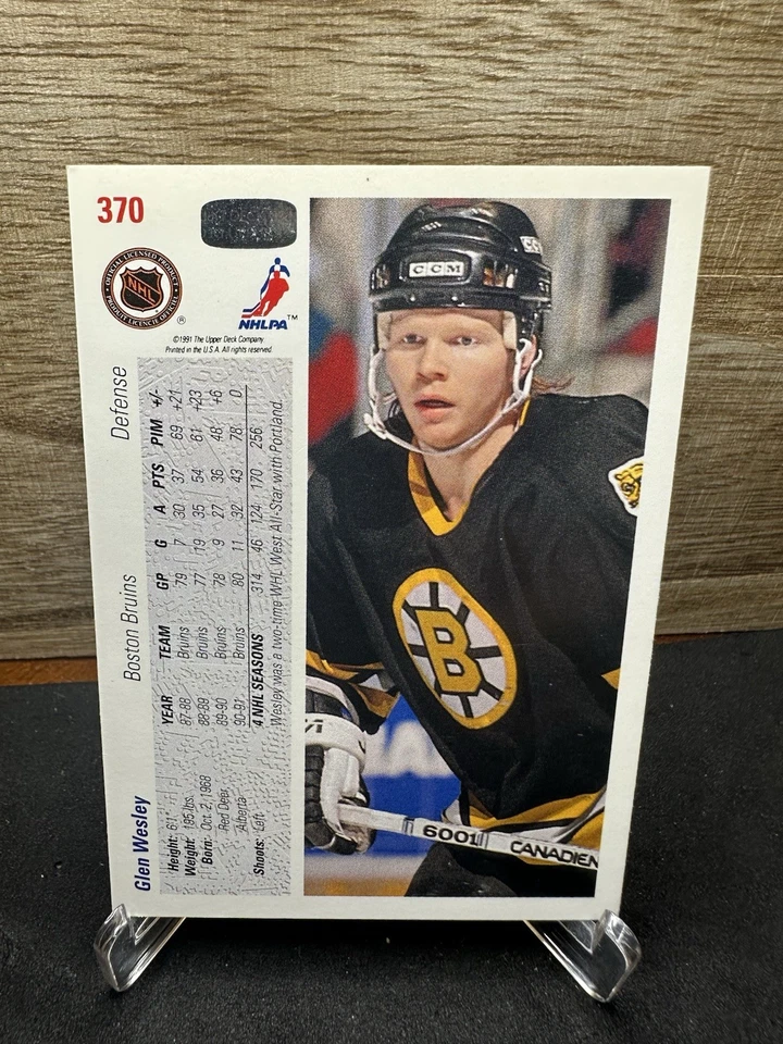 1991 Upper Deck Glen Wesley #370 Boston Bruins Hockey In-Person ON-CARD AUTO - Image 2 of 2