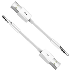 for iPod Shuffle Cable, 2-Pack 3.5mm Jack Plug to USB Charger + SYNC Data Cord