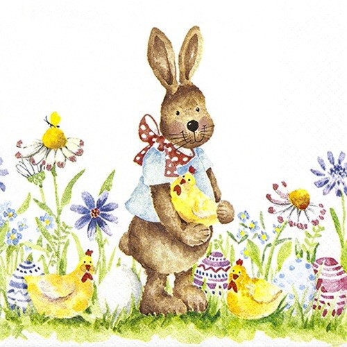 4 x Paper Napkins/33cm/3Ply/Decoupage/Easter Bunny with Flowers/Chicks/Eggs