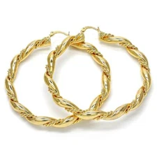 Women's 14K Gold Filled Twist Design Diamond Cut Round Hoop Earrings 40mm-70mm