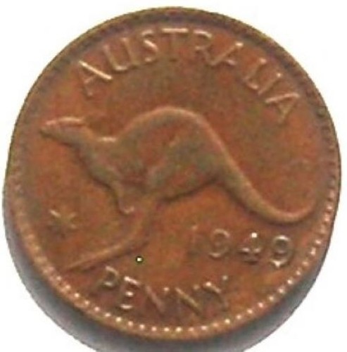 Australia Coin, 1949 bronze one penny, King George VI KG6 - Picture 2 of 2