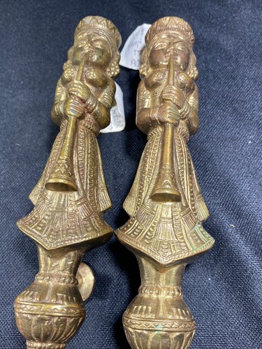 2 Lady Woman Goddess Playing Trumpet Victorian Style Brass Door Handles Knobs