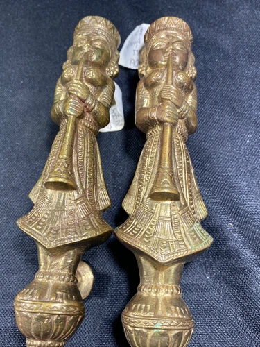 2 Lady Woman Goddess Playing Trumpet Victorian Style Brass  Door Handles Knobs
