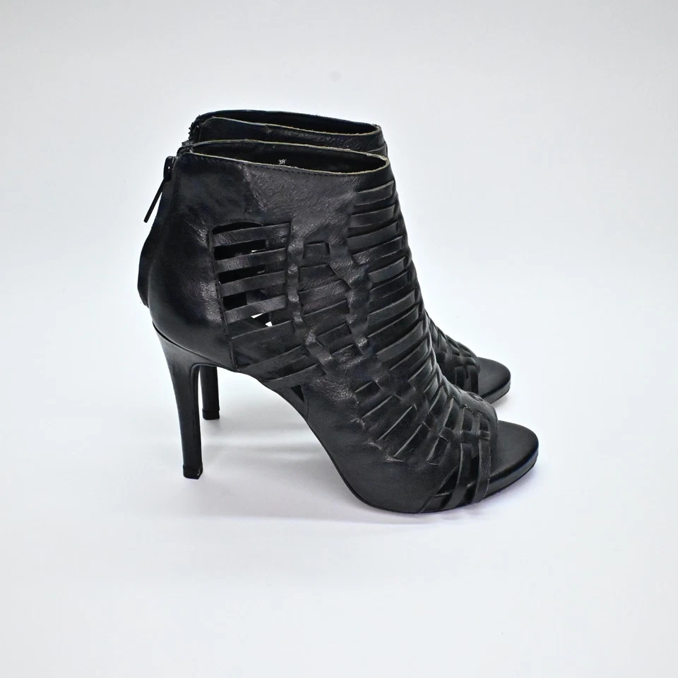 JOIE Tacones Mujer Talla 38 Cuero Negro Tirantes Punta abierta Stiletto Botín al Tobillo Foto 4 de 4