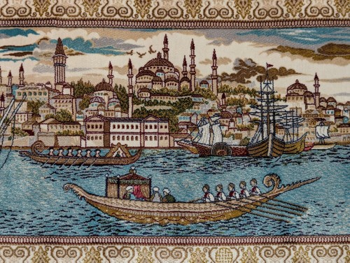 Hand Knotted Silk Bamboo Rug Tapestry Istanbul Scene Wall Art Textile Turkish - Picture 17 of 23