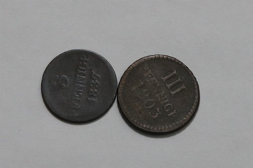 🧠🇩🇪 Germany SAXONY 3 PFENNIG 1803 + 1837 B73 #61 ZX38
