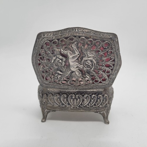 Vintage Silver Metal Filigree Cupid Cherub Jewelry Trinket Box - Picture 4 of 5