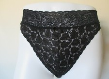 VINTAGE SEARS NYLON BLACK PANTIES HI CUT SHEER FULL LACE FRONT LARGE USA MADE