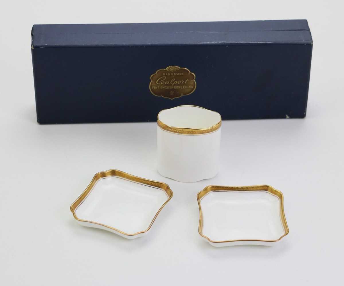 cigarette holder for two Coalport Elite Gold Bone China Set Made in England Cigarette Holder Two  Ashtrays