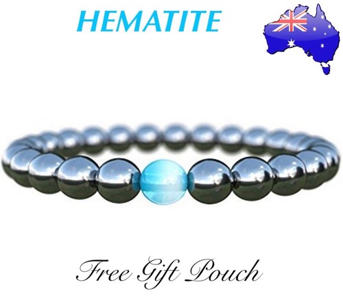 Natural Hematite Stone Blue Bead Stretch Bracelet Anti-Stress Anxiety Worry Gift - Picture 12 of 12