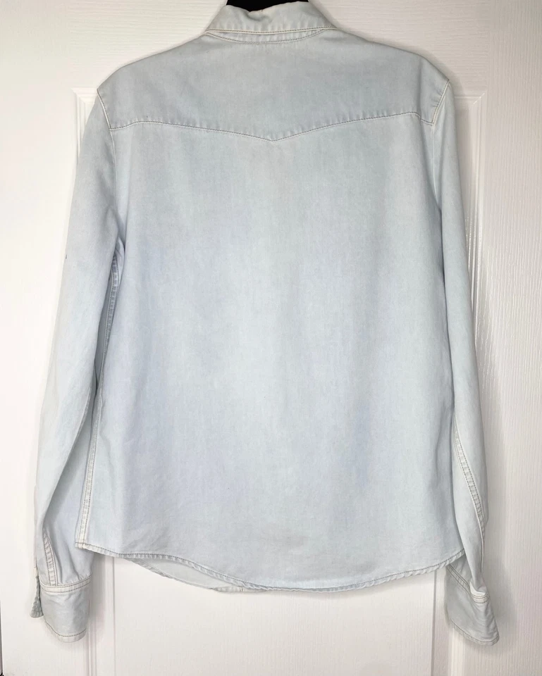 Chaqueta Camisa STELLA MCCARTNEY Italia Denim Lavado Ligero Botón a Presión Occidental 48 10US Foto 2 de 4