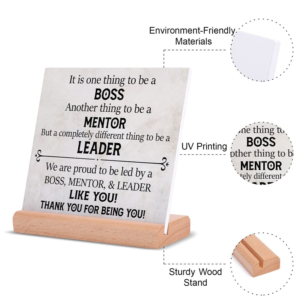 Boss Gifts for Men Women Plaque Signs with Wooden Stand Best Boss Day