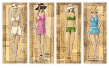 Celeste Peters Fashion Green Pink Blue White Pattern Girl Set of 4 8x20 in